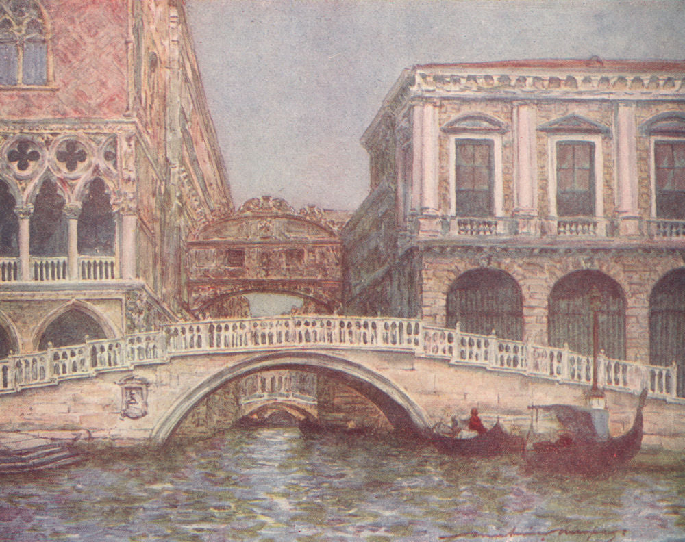 'The Bridge of Sighs and Straw Bridge' by Mortimer Menpes. Venice 1916 print
